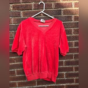 Vintage Velour Women's Red V-Neck Top, Sz M